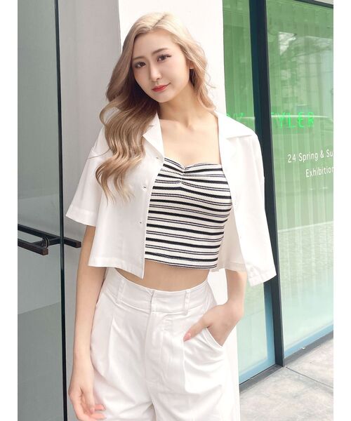 GYDA（ジェイダ）の「ワッフルボーダーベアビスチェ（キャミソール・レディース・ブラウン/グリーン/オフホワイト・FREE）」の11枚目の写真