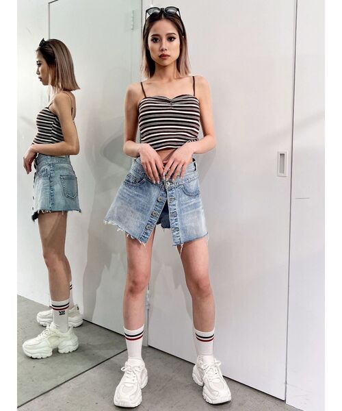 GYDA（ジェイダ）の「ワッフルボーダーベアビスチェ（キャミソール・レディース・ブラウン/グリーン/オフホワイト・FREE）」の18枚目の写真