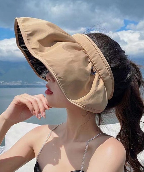 Miniministore(ミニミニストア)の「レディース 日焼け防止 つば広帽子(サンバイザー・レディース・ライトブラウン/ネイビー/ライトピンク/ブラック/アイボリー・FREE)」の4枚目の写真