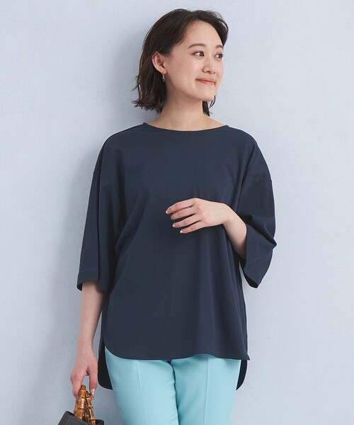 green label relaxing（グリーンレーベルリラクシング）の「KOKAGE タック ラウンドヘム プルオーバー カットソー -接触冷感・UVカット-（Tシャツ/カットソー・レディース・ベージュ/ネイビー/オフホワイト/ブラック・FREE）」の21枚目の写真