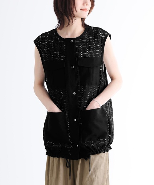 n'OrLABEL（ノアールレーベル）の「『ノーカラーレースジレ』（ベスト・レディース・ブラック/オフホワイト・1/2）」の3枚目の写真