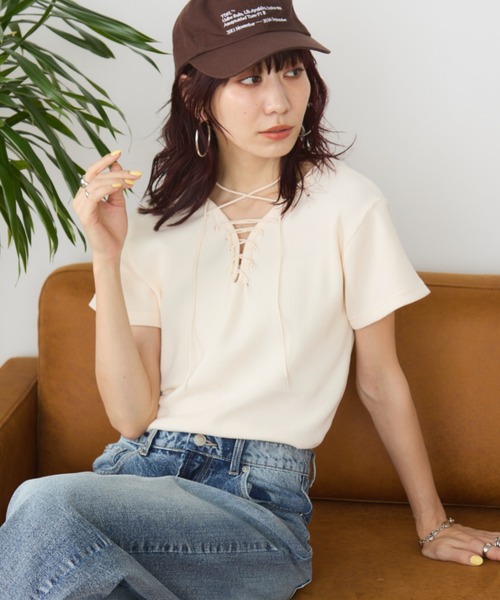 Auntie Rosa Holiday(アンティローザホリデー)の「サーマルレースアッププルオーバーTEE / 前後2WAY(Tシャツ/カットソー・レディース・チャコールグレー/オフホワイト/ブラック・FREE)」の5枚目の写真