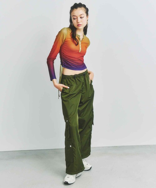 atmos pink（アトモスピンク）の「atmos pink Shirring See-through Top / アトモス ピンク シャーリング シースルー トップ（Tシャツ/カットソー・レディース・ブルー/オレンジ/ブラック・FREE）」の4枚目の写真