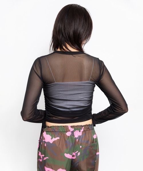 atmos pink（アトモスピンク）の「atmos pink Shirring See-through Top / アトモス ピンク シャーリング シースルー トップ（Tシャツ/カットソー・レディース・ブルー/オレンジ/ブラック・FREE）」の6枚目の写真