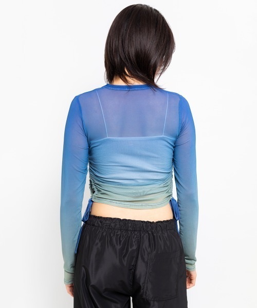 atmos pink（アトモスピンク）の「atmos pink Shirring See-through Top / アトモス ピンク シャーリング シースルー トップ（Tシャツ/カットソー・レディース・ブルー/オレンジ/ブラック・FREE）」の9枚目の写真