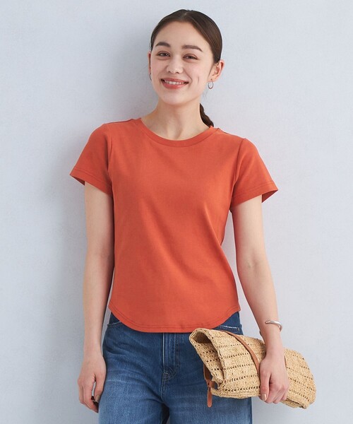 green label relaxing(グリーンレーベルリラクシング)の「フライス ラウンドヘム Tシャツ(Tシャツ/カットソー・レディース・グレー/オフホワイト/ブラック/オレンジ系その他・FREE)」の4枚目の写真