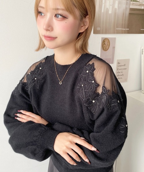 大人気完売♡フラワービジューニット♡ DRビジューフラワーニットトップス – Darich
