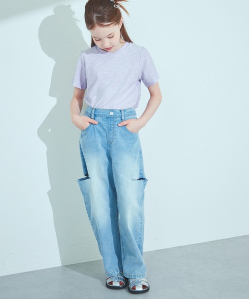 カットアウトデザイン ストレートデニム 2color ／4size 】カットアウトダブルハイウエストワイド