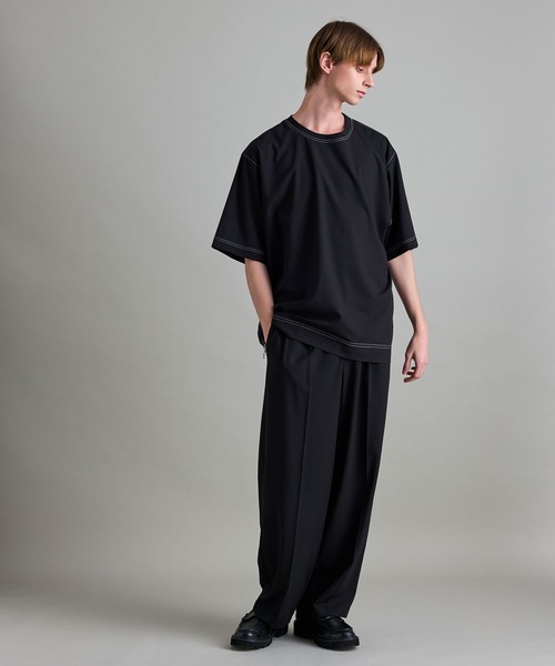 JUNRED(ジュンレッド)の「【 セットアップ対応 】ドライイージーコントラストワイドパンツ(スラックス・メンズ・ブラック/チャコールグレー・S/M/L)」の5枚目の写真