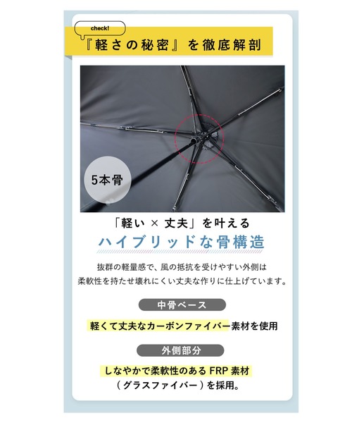 Waterfront（ウォーターフロント）の「NEW極軽カーボン UVブロック 折 55cm 　バイカラー　日傘　雨傘　兼用（折りたたみ傘・レディース・ピンク/グリーン/パープル・FREE）」の13枚目の写真