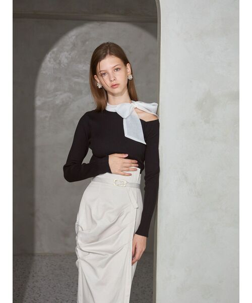 MERCURYDUO（マーキュリーデュオ）の「サイドリボンニット（ニット/セーター・レディース・ブラック/オフホワイト/ブラウン・FREE）」の8枚目の写真