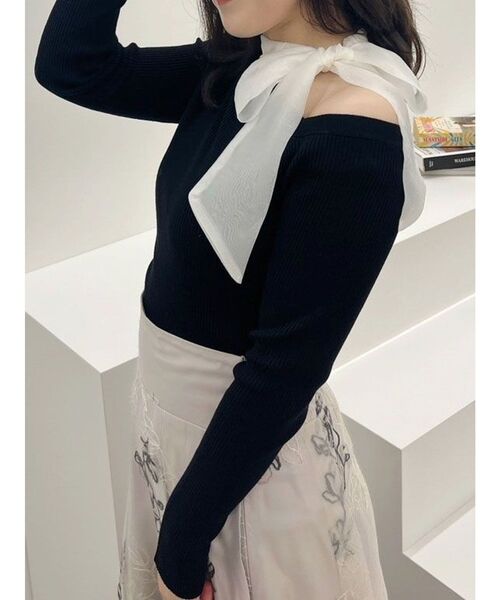 MERCURYDUO（マーキュリーデュオ）の「サイドリボンニット（ニット/セーター・レディース・ブラック/オフホワイト/ブラウン・FREE）」の16枚目の写真