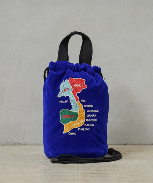 HOUSTON ヒューストン 6875 VELVETEEN EFFECT BAG 刺繍別珍 エフェクツバッグ「MAP」（ショルダーバッグ）｜HOUSTON（ヒューストン）