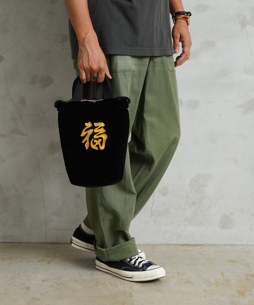 HOUSTON(ヒューストン)の「HOUSTON ヒューストン 6875 VELVETEEN EFFECT BAG 刺繍別珍 エフェクツバッグ「MAP」(ショルダーバッグ・メンズ・ブラック/ロイヤルブルー/マルーン・FREE)」の8枚目の写真