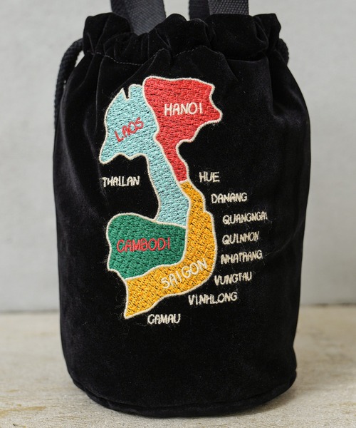 HOUSTON(ヒューストン)の「HOUSTON ヒューストン 6875 VELVETEEN EFFECT BAG 刺繍別珍 エフェクツバッグ「MAP」(ショルダーバッグ・メンズ・ブラック/ロイヤルブルー/マルーン・FREE)」の5枚目の写真