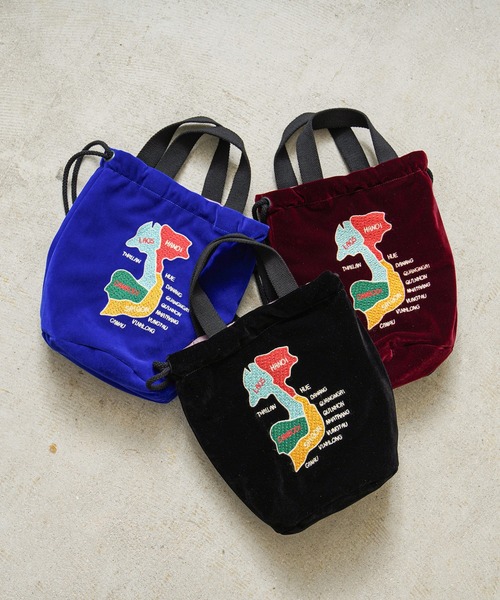 HOUSTON(ヒューストン)の「HOUSTON ヒューストン 6875 VELVETEEN EFFECT BAG 刺繍別珍 エフェクツバッグ「MAP」(ショルダーバッグ・メンズ・ブラック/ロイヤルブルー/マルーン・FREE)」の7枚目の写真