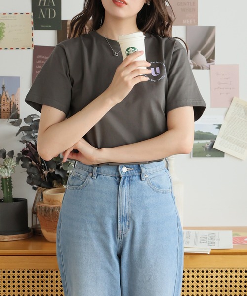 Girly Doll(ガーリードール)の「オリジナルプリントロゴTシャツ(Tシャツ/カットソー・レディース・ダークグレー/ピンク/ベージュ・F)」の6枚目の写真