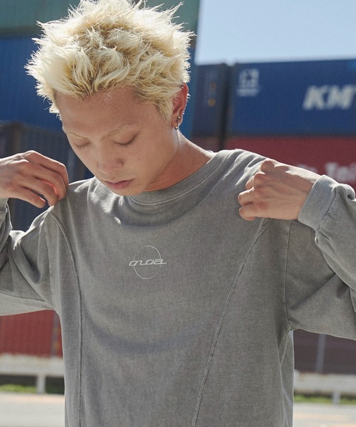 SHORT ROUND（ショートラウンド）の「SHORT ROUND/ピグメントジオメトリックロゴT（Tシャツ/カットソー・メンズ・スミクロ/グレー・LARGE/MEDIUM）」の2枚目の写真