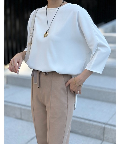 Emma Taylor（エマテイラー）の「バッグジップジョーゼットハーフスリーブTブラウス（シャツ/ブラウス・レディース・ホワイト/ベージュ/ブラック・FREE）」の8枚目の写真