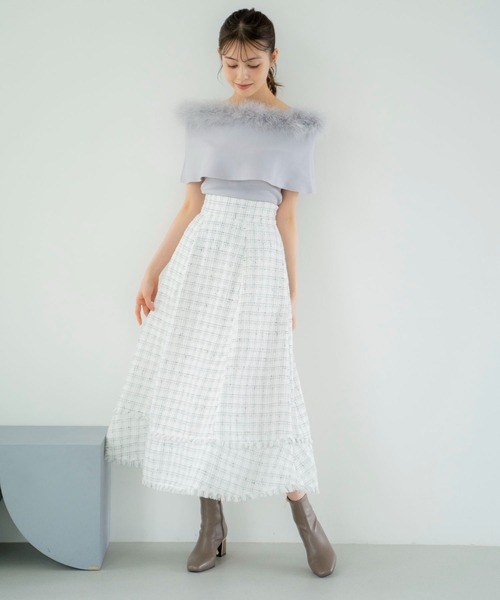 NOELA（ノエラ）の「ツイードロングフレアスカート（スカート・レディース・レッド/オフホワイト/ブラック・S/M）」の9枚目の写真