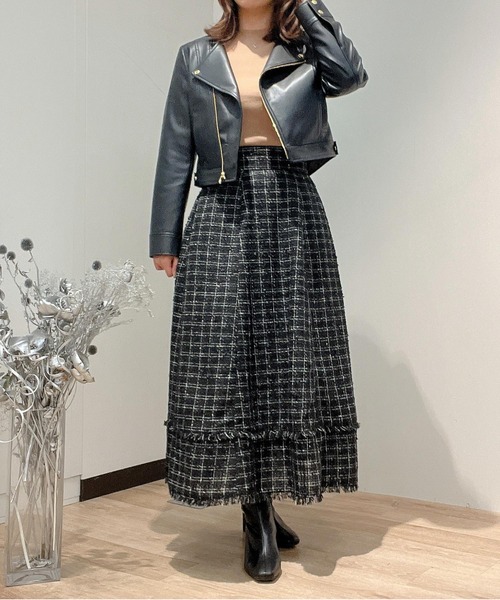 NOELA（ノエラ）の「ツイードロングフレアスカート（スカート・レディース・レッド/オフホワイト/ブラック・S/M）」の4枚目の写真