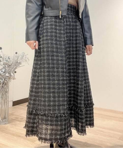 NOELA（ノエラ）の「ツイードロングフレアスカート（スカート・レディース・レッド/オフホワイト/ブラック・S/M）」の5枚目の写真