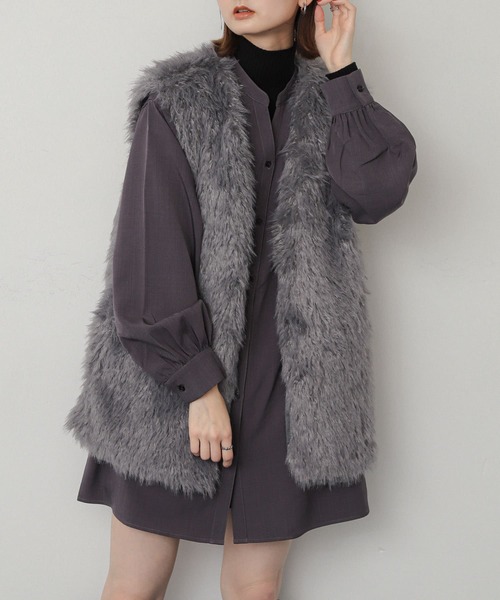 SENSE OF PLACE by URBAN RESEARCH(センスオブプレイスバイアーバンリサーチ)の「ロングファーベスト(ベスト・レディース・ブラウン/アイボリー/グレー・ONE)」の3枚目の写真