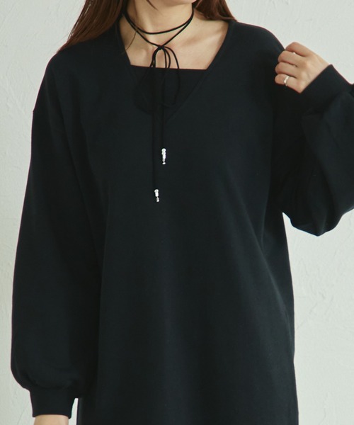 pairmanon(ペアマノン)の「【リンクコーデ】【ママサイズ】裏毛 レイヤード風 ワンピース(ワンピース・レディース・ブラック/ベージュ/グレー・FREE)」の16枚目の写真