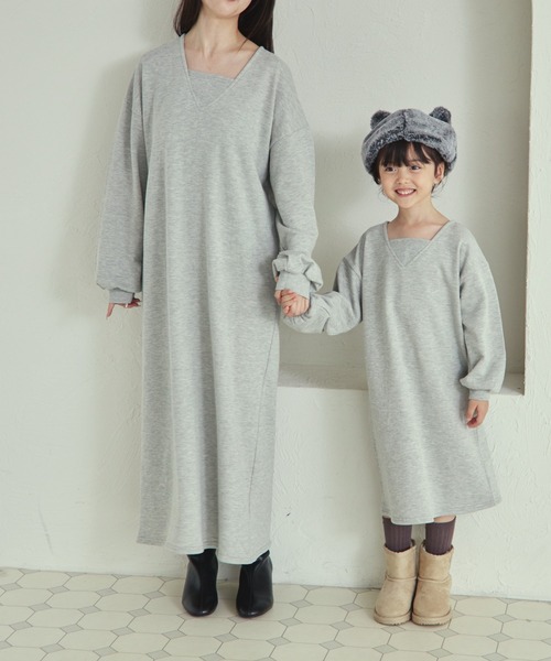 セール】【リンクコーデ】【ママサイズ】裏毛 レイヤード風 ワンピース