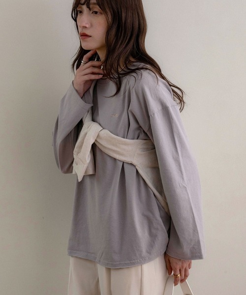 NOAHL（ノアル）の「【NOAHL】ヴィンテージライク刺繍ロンT（Tシャツ/カットソー・レディース・オフホワイト/ブルーグレー/キナリ/モカ/チャコール/ブラウン/ライトグリーン・S/FREE）」の3枚目の写真