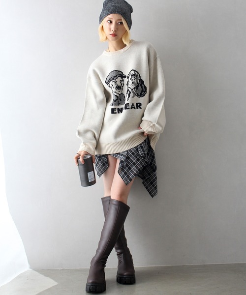 SpRay（スプレイ）の「犬オジジャガードニット（ニット/セーター・レディース・アイボリー/ブラック/マスタード/ネイビー/ブラウン・FREE）」の19枚目の写真