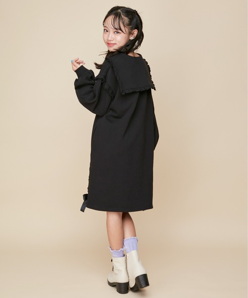 JENNI love(ジェニィラブ)の「【コットン100%】すそレースアップセーラーワンピ(ワンピース・キッズ・ブラック/ラベンダー・130cm/140cm/160cm/150cm)」の6枚目の写真