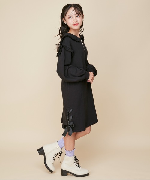 JENNI love(ジェニィラブ)の「【コットン100%】すそレースアップセーラーワンピ(ワンピース・キッズ・ブラック/ラベンダー・130cm/140cm/160cm/150cm)」の7枚目の写真