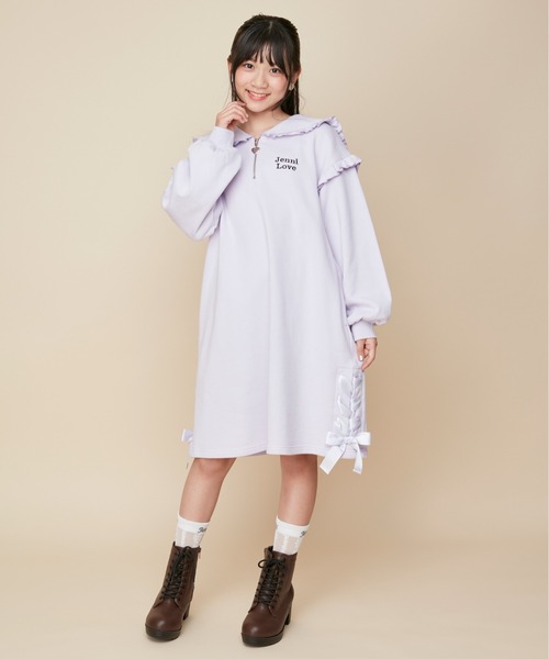 JENNI love(ジェニィラブ)の「【コットン100%】すそレースアップセーラーワンピ(ワンピース・キッズ・ブラック/ラベンダー・130cm/140cm/160cm/150cm)」の9枚目の写真