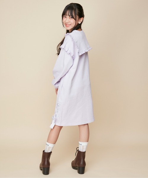 JENNI love(ジェニィラブ)の「【コットン100%】すそレースアップセーラーワンピ(ワンピース・キッズ・ブラック/ラベンダー・130cm/140cm/160cm/150cm)」の13枚目の写真