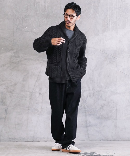 jiggys shop（ジギーズショップ）の「ウォッシャブルケーブルショールカラーニットカーディガン（カーディガン/ボレロ・メンズ・ブラック/ミックスグレー/カーキ・MEDIUM/LARGE/X-LARGE）」の15枚目の写真