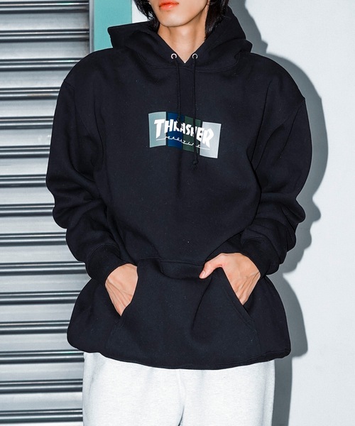 THRASHER(スラッシャー)の「4C BOX LOGO HOODIE SWEAT PARKA/スラッシャー4カラーボックスロゴプリントストリートサイジングプルオーバーフーディ(パーカー・メンズ・ブラック系その他/グレー系その他2/ブラック系その他2/グレー系その他・XX-LARGE/X-LARGE/LARGE/MEDIUM)」の3枚目の写真