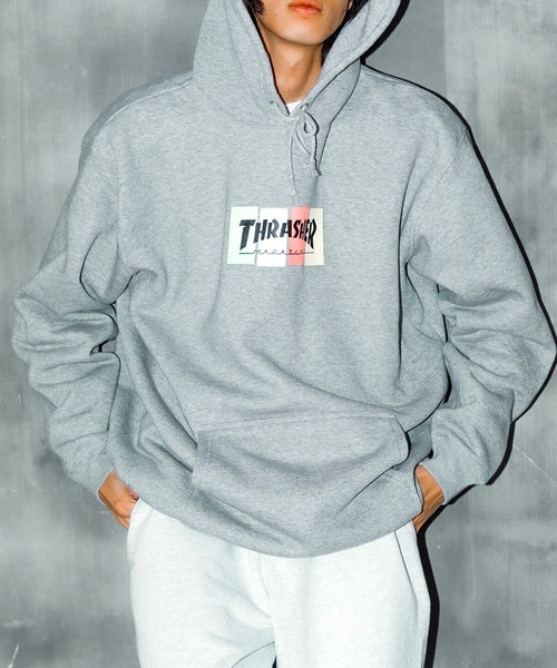 THRASHER(スラッシャー)の「4C BOX LOGO HOODIE SWEAT PARKA/スラッシャー4カラーボックスロゴプリントストリートサイジングプルオーバーフーディ(パーカー・メンズ・ブラック系その他/グレー系その他2/ブラック系その他2/グレー系その他・XX-LARGE/X-LARGE/LARGE/MEDIUM)」の4枚目の写真