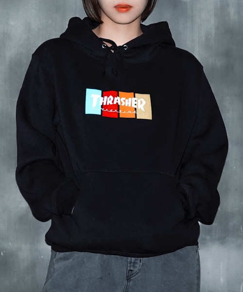 THRASHER(スラッシャー)の「4C BOX LOGO HOODIE SWEAT PARKA/スラッシャー4カラーボックスロゴプリントストリートサイジングプルオーバーフーディ(パーカー・メンズ・ブラック系その他/グレー系その他2/ブラック系その他2/グレー系その他・XX-LARGE/X-LARGE/LARGE/MEDIUM)」の1枚目の写真