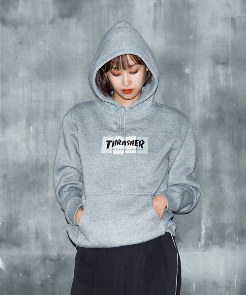 THRASHER(スラッシャー)の「4C BOX LOGO HOODIE SWEAT PARKA/スラッシャー4カラーボックスロゴプリントストリートサイジングプルオーバーフーディ(パーカー・メンズ・ブラック系その他/グレー系その他2/ブラック系その他2/グレー系その他・XX-LARGE/X-LARGE/LARGE/MEDIUM)」の7枚目の写真