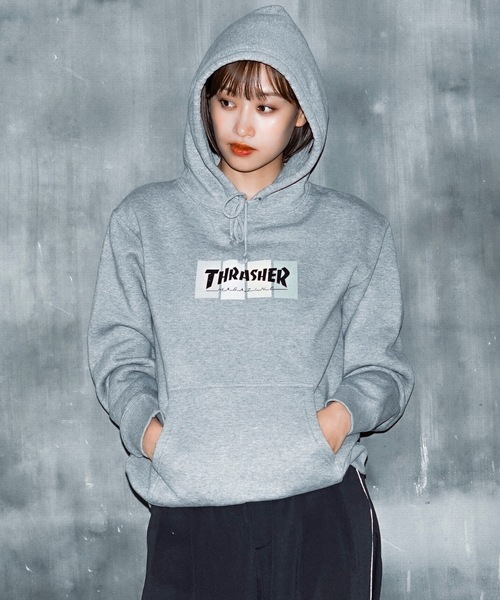 THRASHER(スラッシャー)の「4C BOX LOGO HOODIE SWEAT PARKA/スラッシャー4カラーボックスロゴプリントストリートサイジングプルオーバーフーディ(パーカー・メンズ・ブラック系その他/グレー系その他2/ブラック系その他2/グレー系その他・XX-LARGE/X-LARGE/LARGE/MEDIUM)」の8枚目の写真