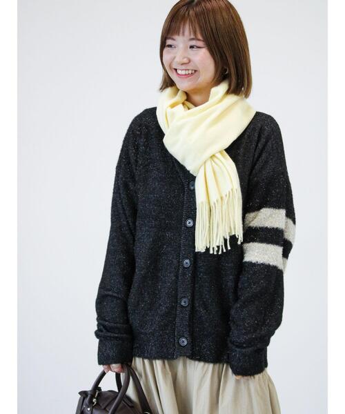 Lugnoncure（ルノンキュール）の「ラメシャギー袖ラインカーディガン（カーディガン/ボレロ・レディース・オフホワイト/ブラック/グレー・F）」の2枚目の写真