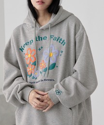 フラワーグラフィック刺繍発泡プリントパーカー