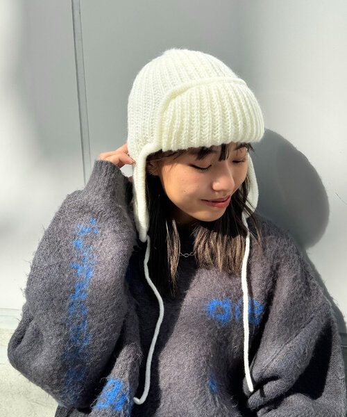 CIAOPANIC(チャオパニック)の「イヤーフライトニットキャップ(ニットキャップ/ビーニー・レディース・ブラック/グレー/ホワイト・ONE SIZE)」の5枚目の写真
