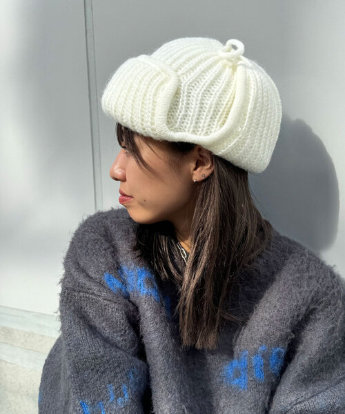 CIAOPANIC(チャオパニック)の「イヤーフライトニットキャップ(ニットキャップ/ビーニー・レディース・ブラック/グレー/ホワイト・ONE SIZE)」の8枚目の写真
