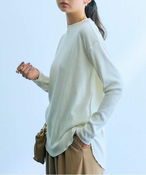 slattgir(スラットジール)の「高身長 カットリブプルオーバー(トールサイズ)Essenave(Tシャツ/カットソー・レディース・アイボリー/グレー・M/L/LL/3L)」の1枚目の写真