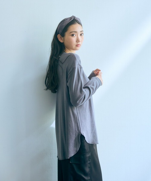slattgir(スラットジール)の「高身長 カットリブプルオーバー(トールサイズ)Essenave(Tシャツ/カットソー・レディース・アイボリー/グレー・M/L/LL/3L)」の4枚目の写真