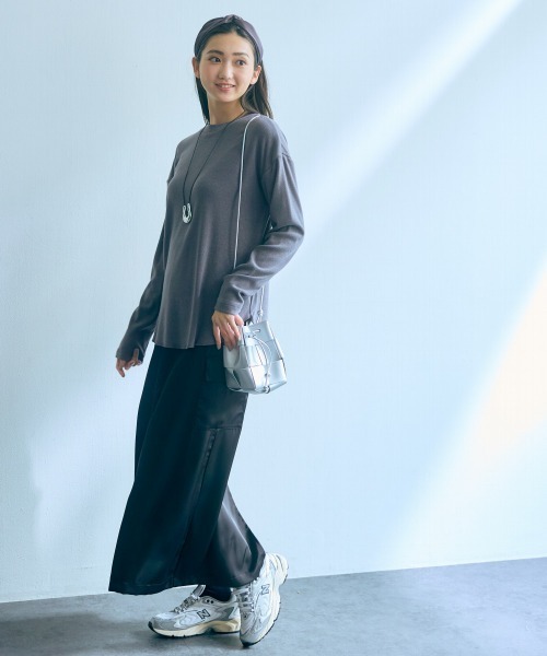 slattgir(スラットジール)の「高身長 カットリブプルオーバー(トールサイズ)Essenave(Tシャツ/カットソー・レディース・アイボリー/グレー・M/L/LL/3L)」の6枚目の写真