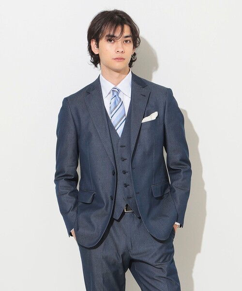 BEAMS HEART セットアップ 段返り 背抜き ストライプ ネイビー BEAMS HEART セットアップ 段返り 背抜き ストライプ ネイビー