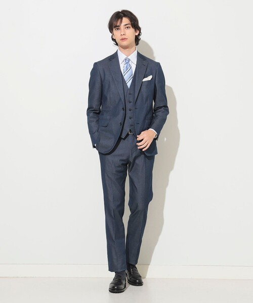早い者勝ち❗️セットアップ⭐︎ビームスハート　デニム　ネイビースーツ セール】ストレッチ デニム ドレスジレ 25SS（S～XL